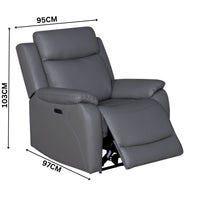 Flint 1 Seater Electric Recliner Chair Genuine Leather Graphite Grey