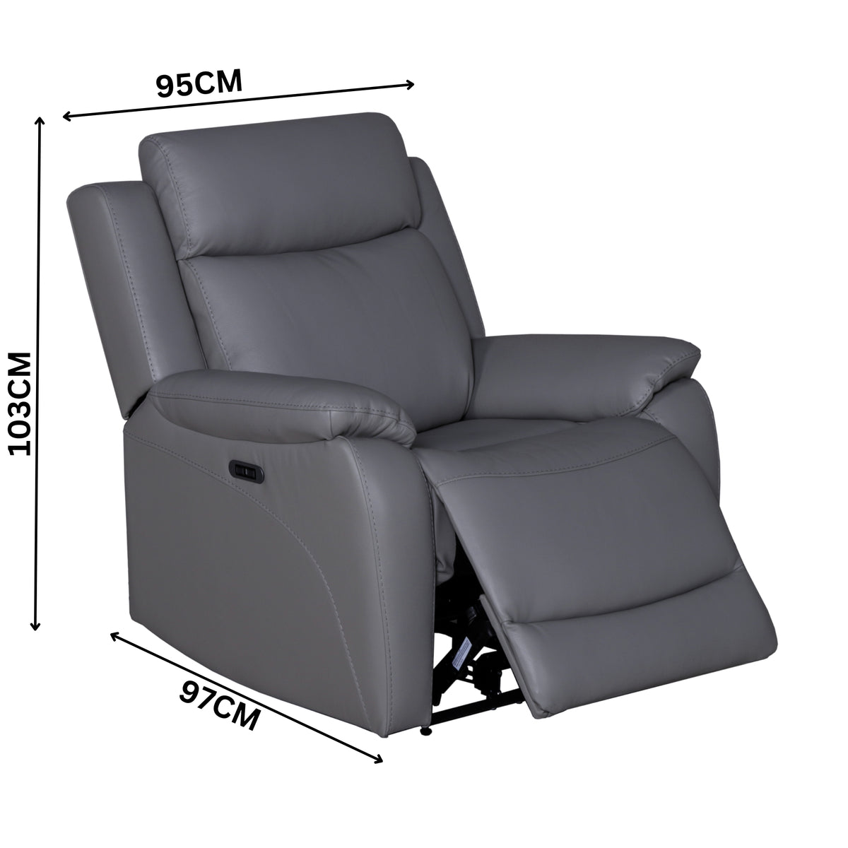 Flint 1 Seater Electric Recliner Chair Genuine Leather Graphite Grey
