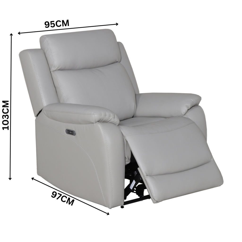 Flint 1 Seater Electric Recliner Chair Genuine Leather Light Grey