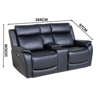 Flint 2 Seater Electric Recliner Genuine Leather Black
