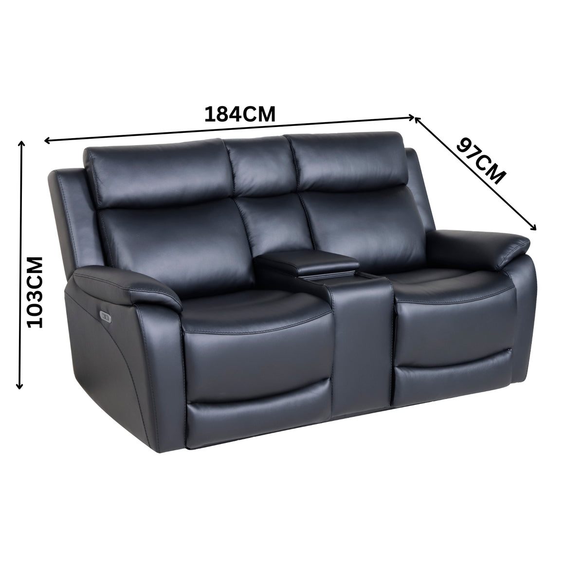 Flint 2 Seater Electric Recliner Genuine Leather Black