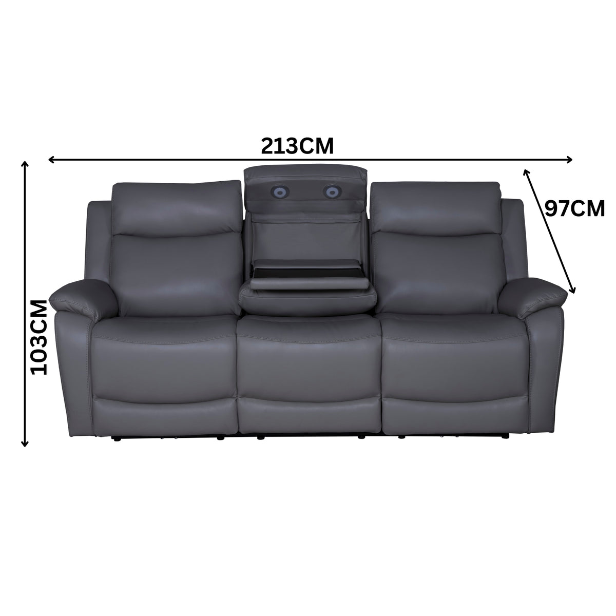 Flint 3 Seater Electric Recliner Genuine Leather Graphite Grey