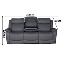 Flint 3 Seater Electric Recliner Genuine Leather Graphite Grey