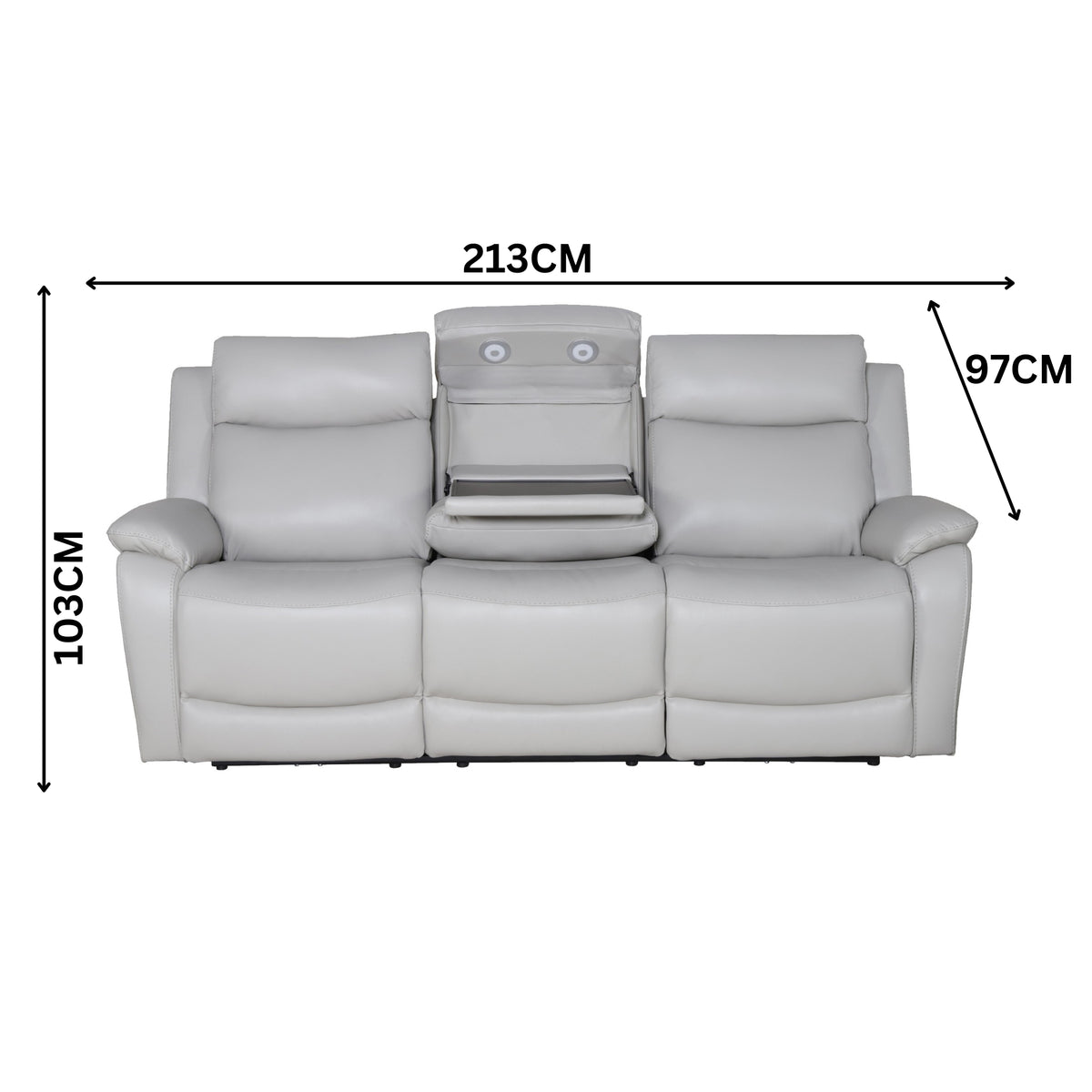 Flint 3 Seater Electric Recliner Genuine Leather Light Grey