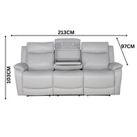 Flint 3 Seater Electric Recliner Genuine Leather Light Grey