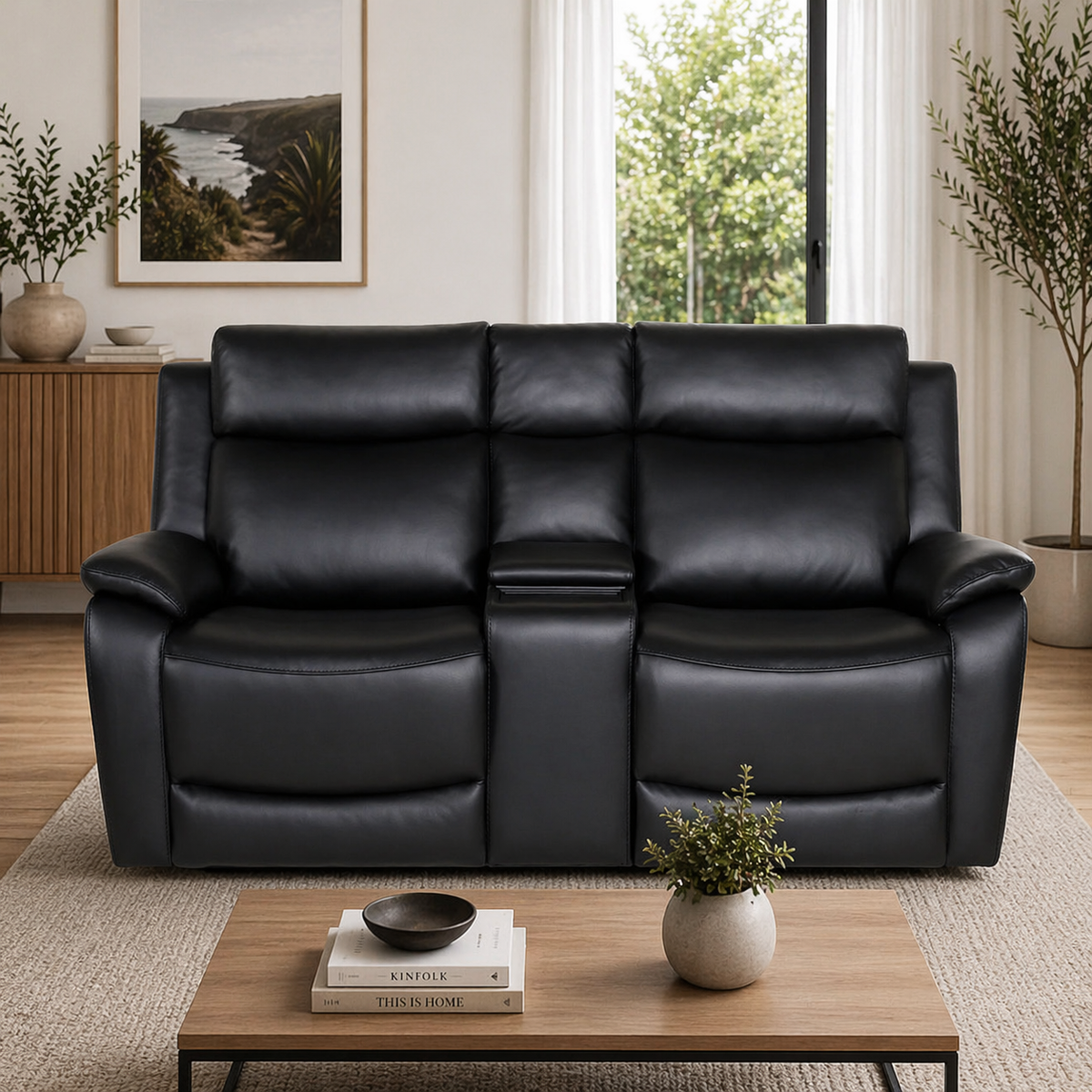 Flint 2 Seater Electric Recliner Genuine Leather Black