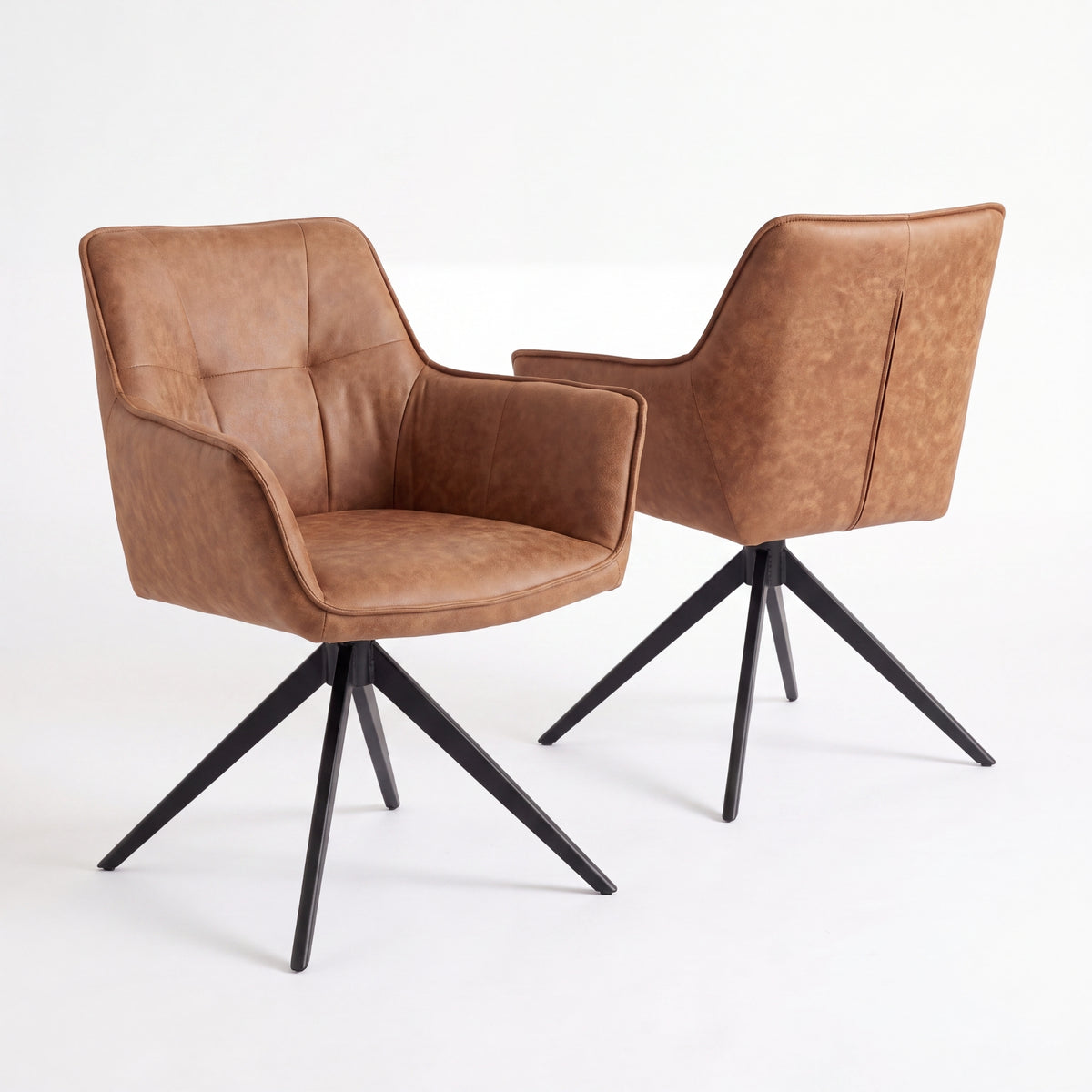 Florene 2pc Set Swivel Dining Chair Cognac Brown
