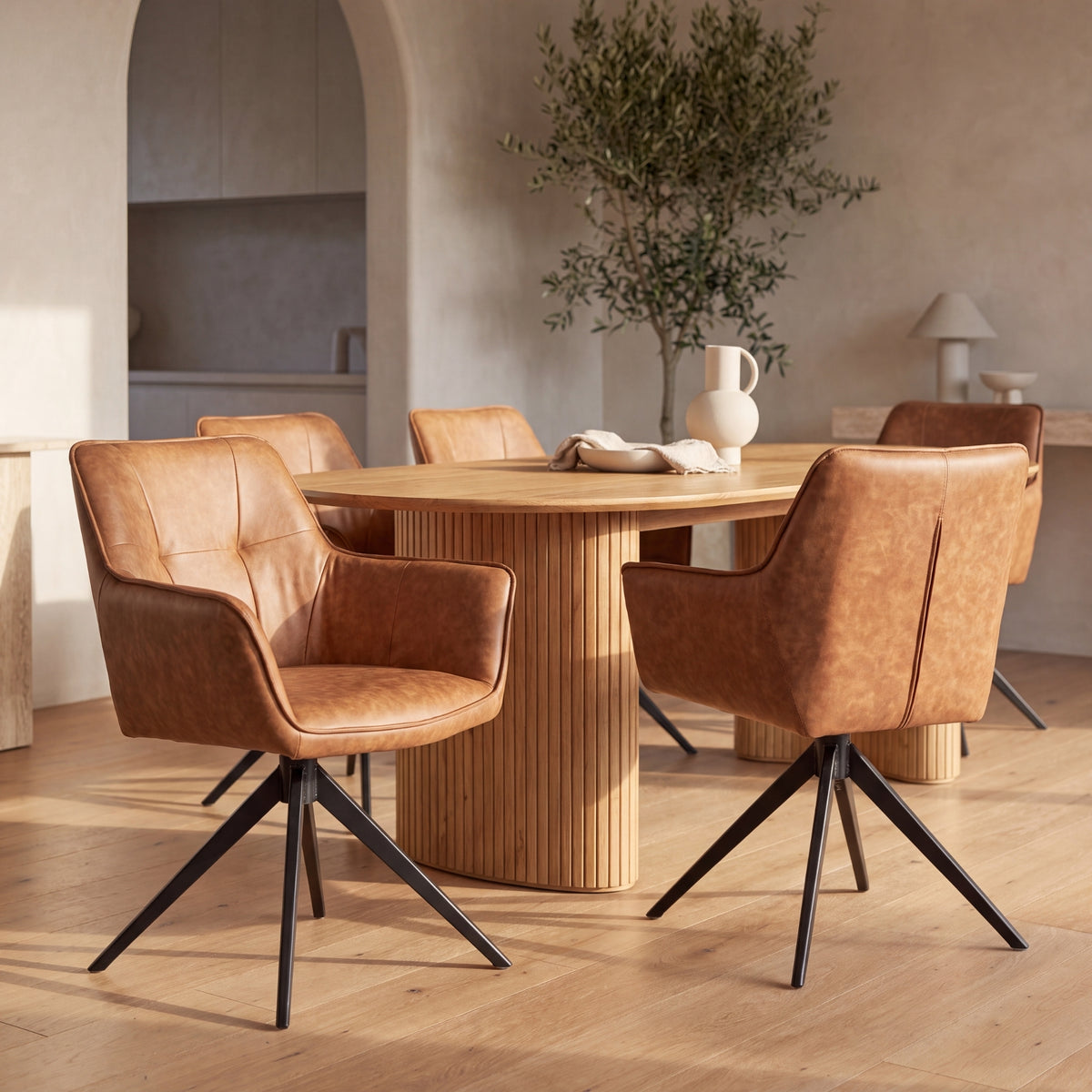 Florene 2pc Set Swivel Dining Chair Cognac Brown