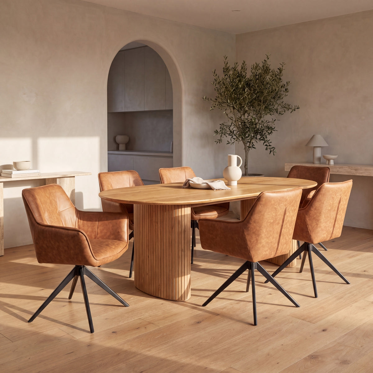 Florene 2pc Set Swivel Dining Chair Cognac Brown