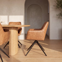 Florene 2pc Set Swivel Dining Chair Cognac Brown