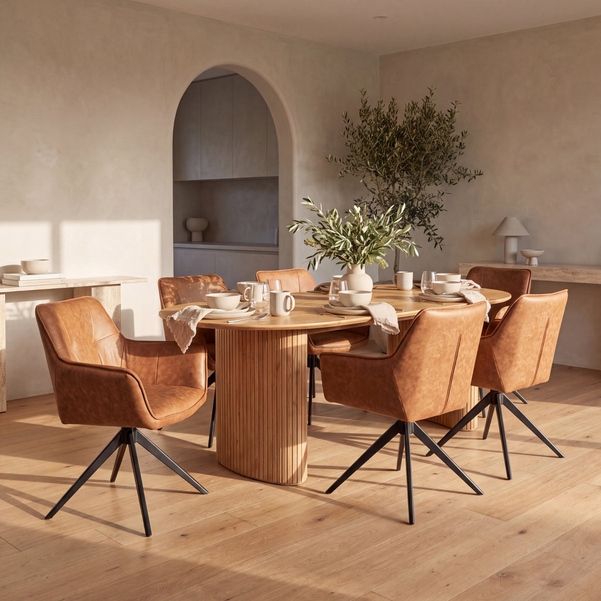 Florene 2pc Set Swivel Dining Chair Cognac Brown