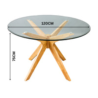 Forza 120cm 4 Seater Round Glass Dining Table - Oak