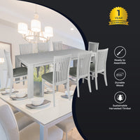 Foxglove 9pc Dining Set 225cm Table 8 PU Seat Chair Solid Mt Ash Wood - White