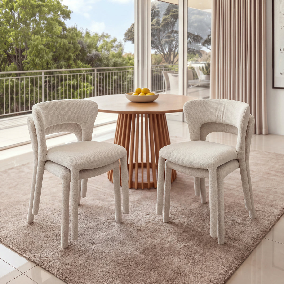 Frances 4pc Set Dining Chair Stackable Beige, around a round timber dining table