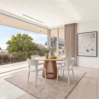 Frances 4pc Set Dining Chair Stackable Beige, in a dining room with balcony views, wide view