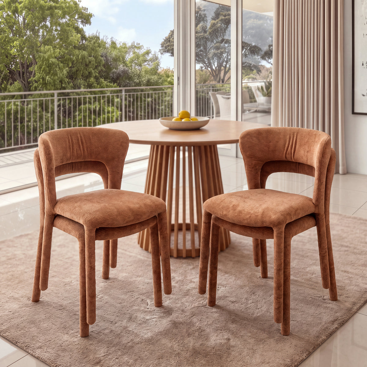 Frances 4pc Set Dining Chair Stackable Rust Orange, around a round timber dining table
