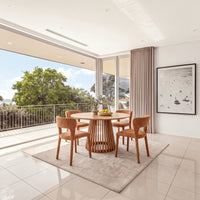 Frances 4pc Set Dining Chair Stackable Rust Orange, in a dining room with balcony views, wide view