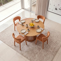 Frances 4pc Set Dining Chair Stackable Rust Orange, around a dining table set for a meal, overhead view
