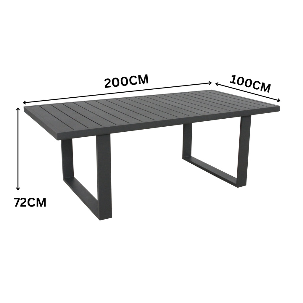 Furano 200cm Aluminium Outdoor Dining Table Gunmetal Grey