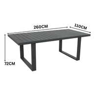 Furano 260cm Aluminium Outdoor Dining Table Gunmetal Grey