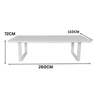 Furano 260cm Aluminium Outdoor Dining Table White