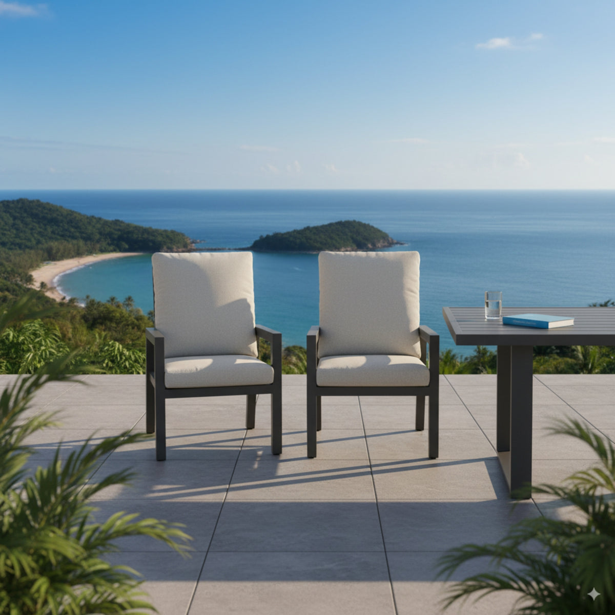 Furano 2pc Set Aluminium Outdoor Dining Chair Gunmetal Grey