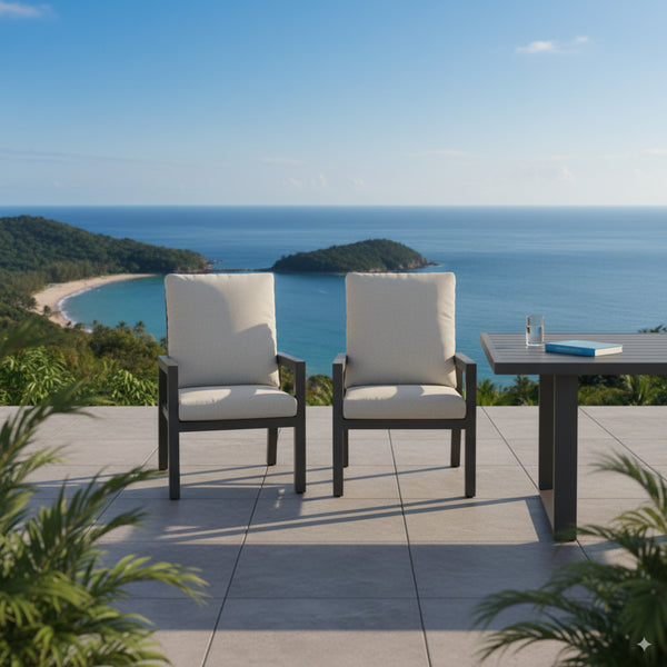 Furano 2pc Set Aluminium Outdoor Dining Chair Gunmetal Grey