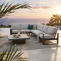 Furano 5 Seater Aluminium Outdoor Corner Lounge Gunmetal Grey