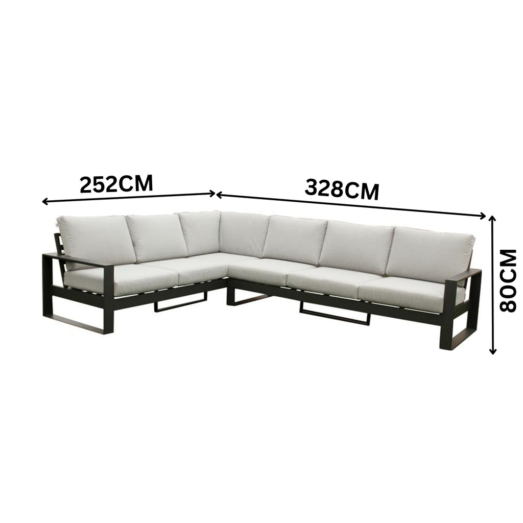 Furano 5 Seater Aluminium Outdoor Corner Lounge Gunmetal Grey