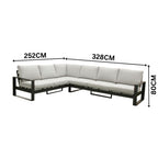 Furano 5 Seater Aluminium Outdoor Corner Lounge Gunmetal Grey