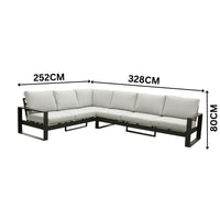 Furano 5 Seater Aluminium Outdoor Corner Lounge Gunmetal Grey