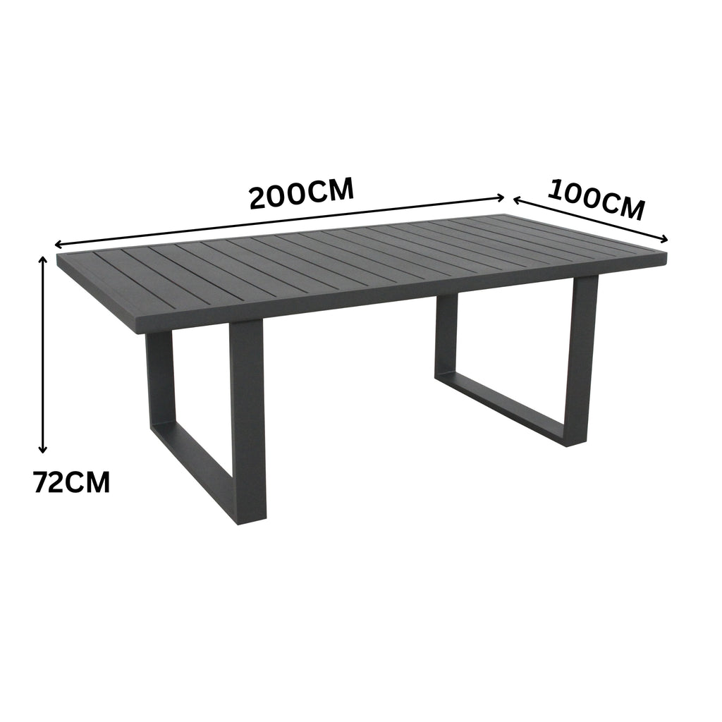 Furano 7pc Set Aluminium Outdoor Dining 200cm Table Chair Gunmetal Grey