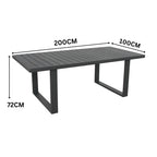 Furano 7pc Set Aluminium Outdoor Dining 200cm Table Chair Gunmetal Grey