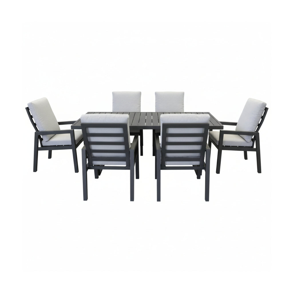 Furano 7pc Set Aluminium Outdoor Dining 200cm Table Chair Gunmetal Grey