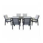 Furano 7pc Set Aluminium Outdoor Dining 200cm Table Chair Gunmetal Grey