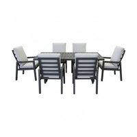 Furano 7pc Set Aluminium Outdoor Dining 200cm Table Chair Gunmetal Grey