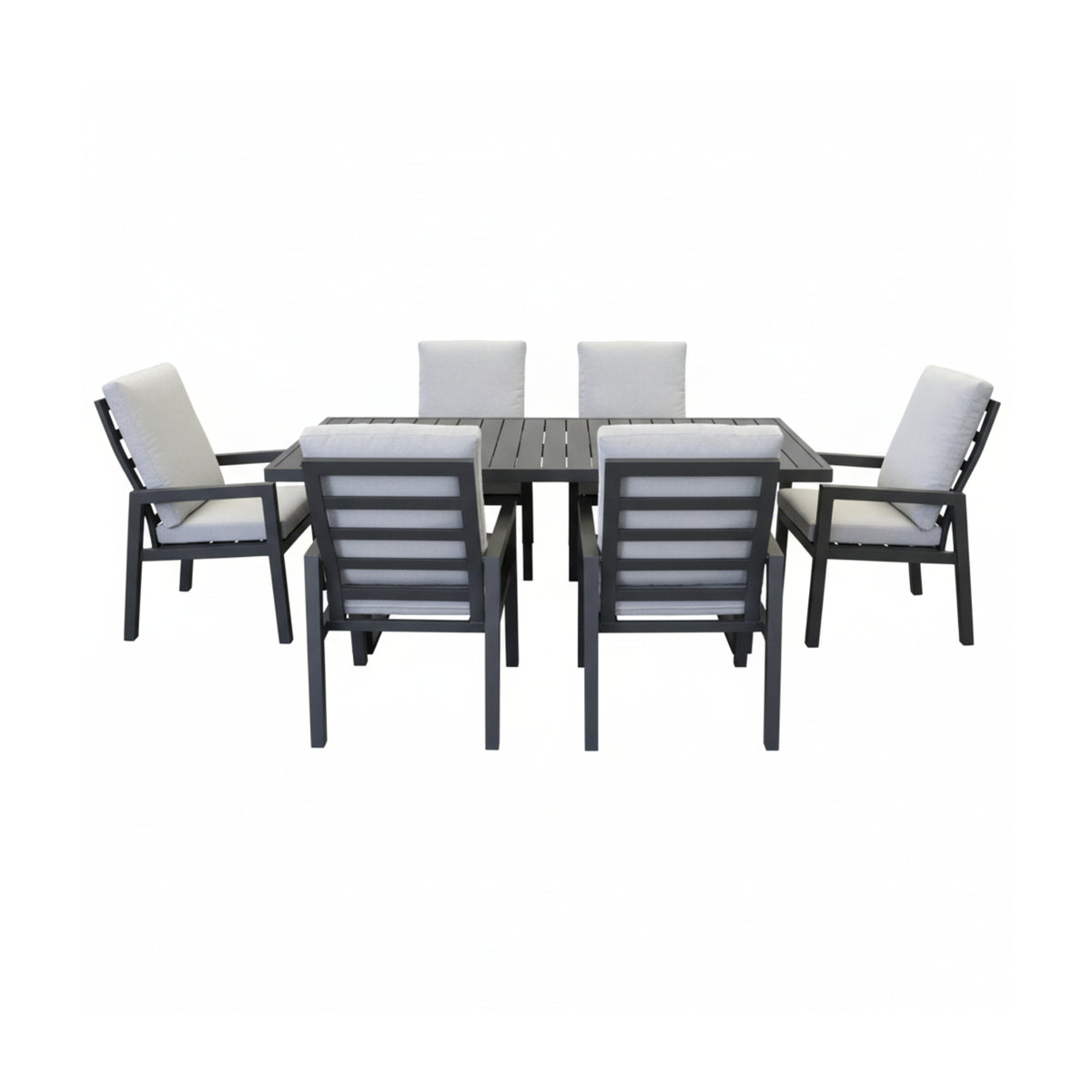 Furano 7pc Set Aluminium Outdoor Dining 200cm Table Chair Gunmetal Grey