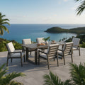 Furano 7pc Set Aluminium Outdoor Dining 200cm Table Chair Gunmetal Grey