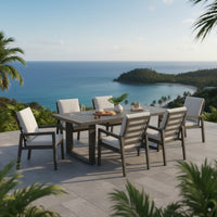 Furano 7pc Set Aluminium Outdoor Dining 200cm Table Chair Gunmetal Grey