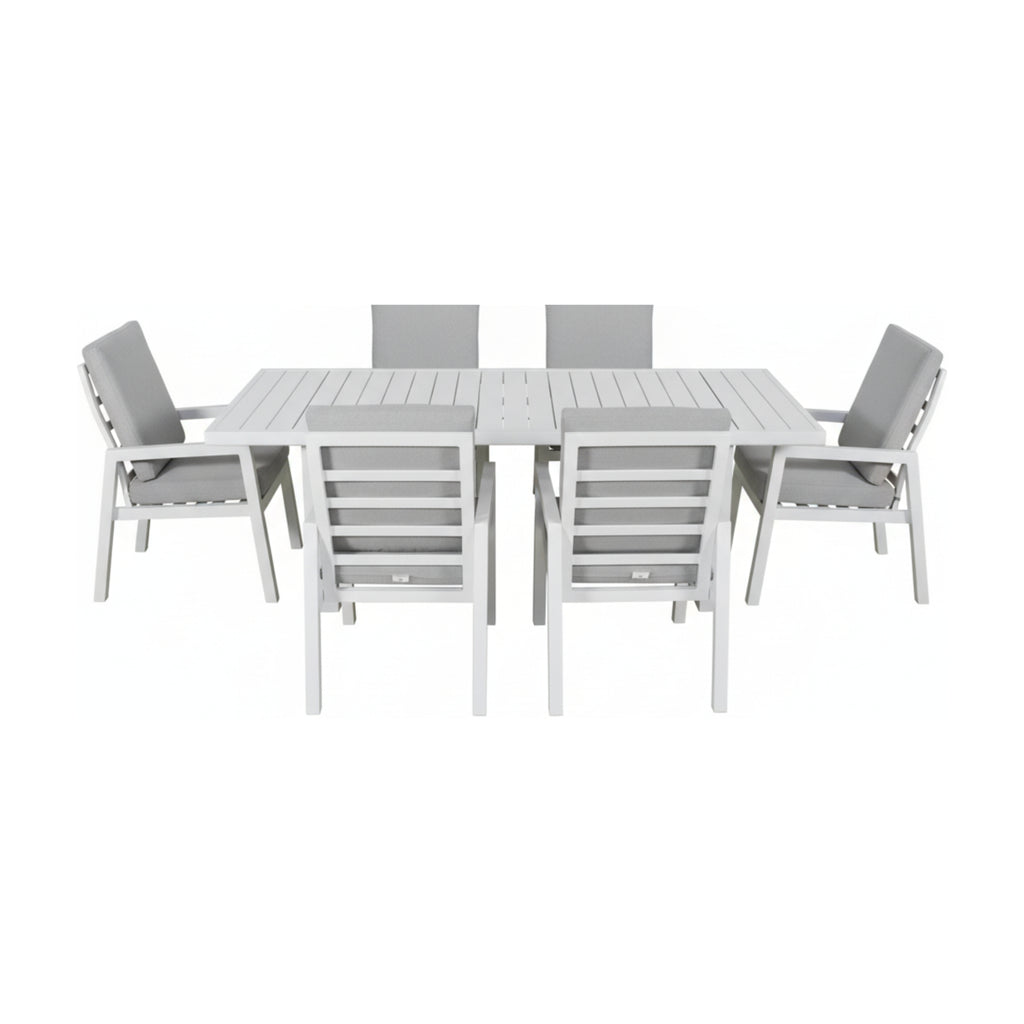 Furano 7pc Set Aluminium Outdoor Dining 200cm Table Chair White