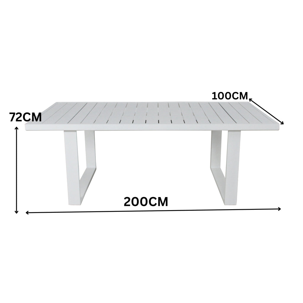 Furano 7pc Set Aluminium Outdoor Dining 200cm Table Chair White