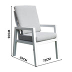 Furano 7pc Set Aluminium Outdoor Dining 200cm Table Chair White