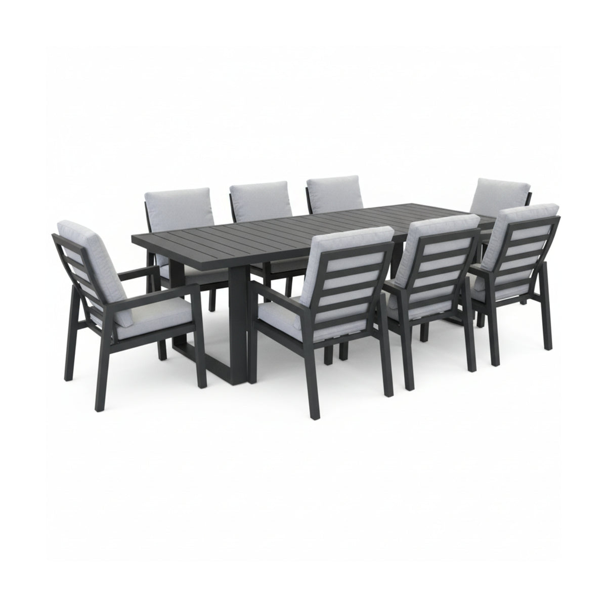 Furano 9pc Set Aluminium Outdoor Dining 260cm Table Chair Gunmetal Grey
