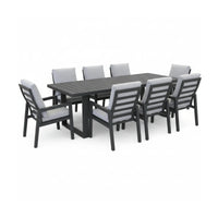 Furano 9pc Set Aluminium Outdoor Dining 260cm Table Chair Gunmetal Grey