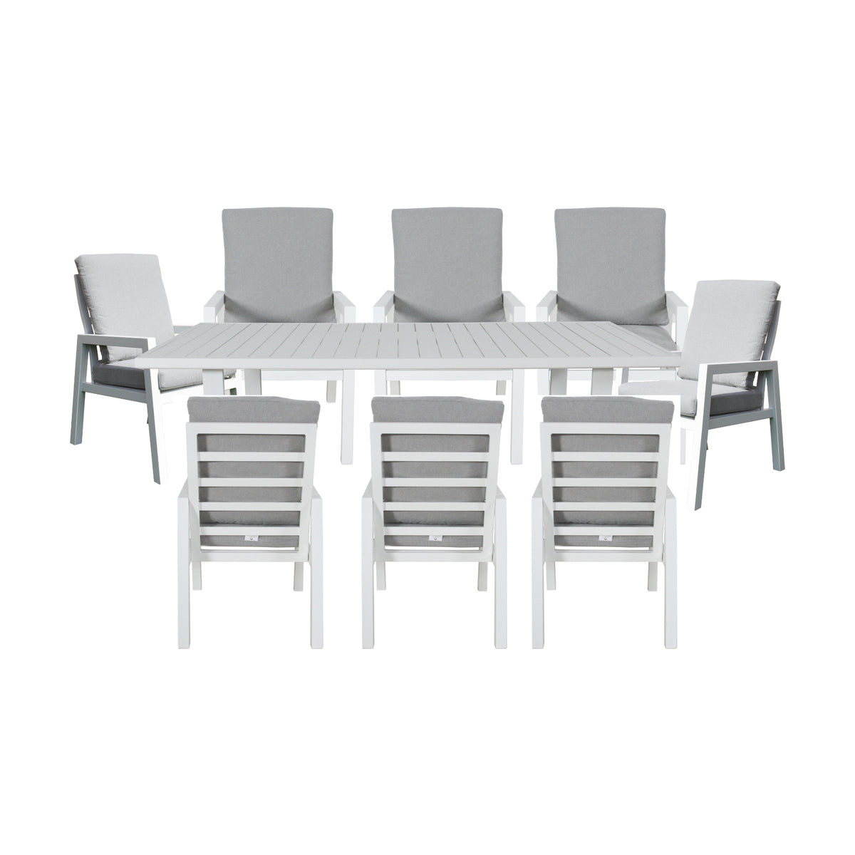 Furano 9pc Set Aluminium Outdoor Dining 260cm Table Chair White