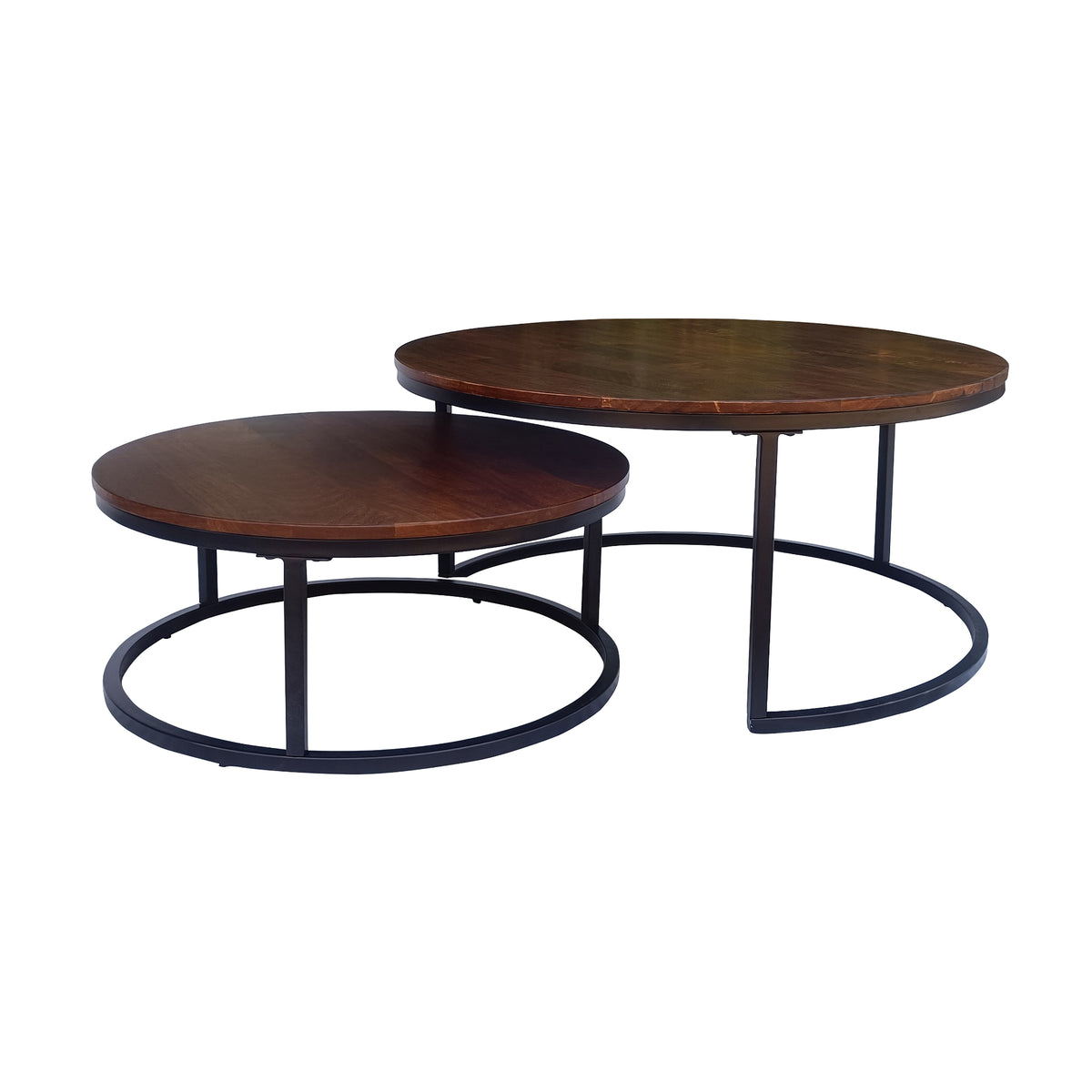 Gemini 2pc Set Round Nesting Coffee Table Mango Wood Top Walnut 