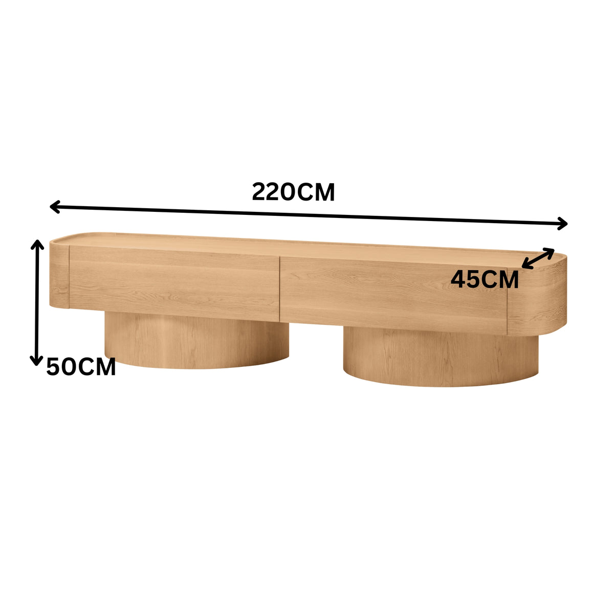 Gidon  220cm 2 Drawers ETU Entertainment TV Unit Natural