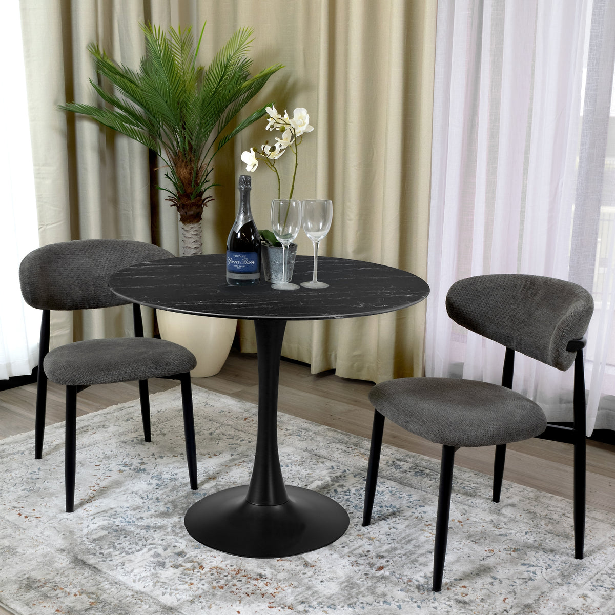 Globe 90cm Round Dining Table Dark Grey
