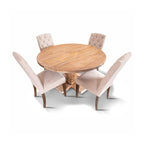 Gloriosa 5pc Dining Set 135cm Round Table 4 Beige Chair Mango Wood - Honey Wash