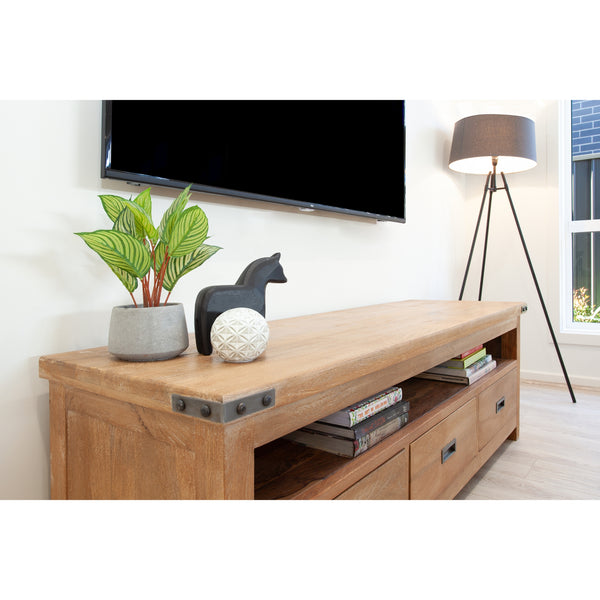 Gloriosa ETU Entertainment TV Unit 170cm 3 Drawer Solid Mango Wood - Honey Wash